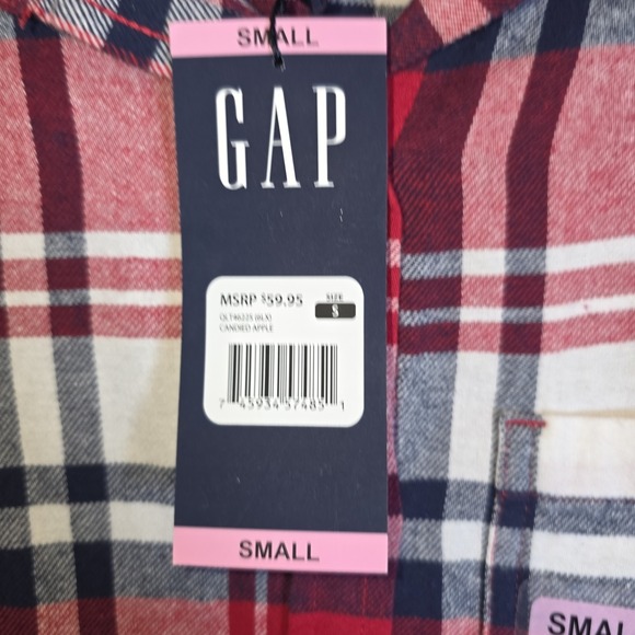 GAP Women's Soft Button Down Long Sleeve Boyfriend Flannel Shirt Small New Red - Picture 4 of 12